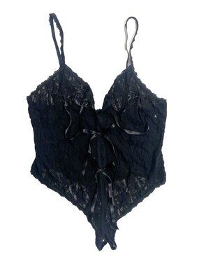 BOUDOIR CROTCHLESS Lace Teddy Black 2XL Plus Size Romantic Lingerie Sheer Gothic